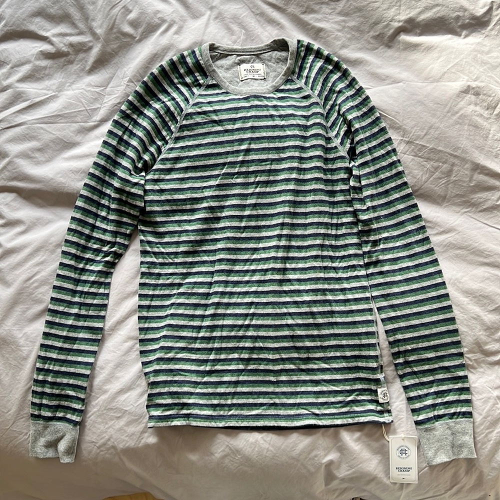 Reigning Champ Double Knit Stripe Raglan Long Sleeve Tee
